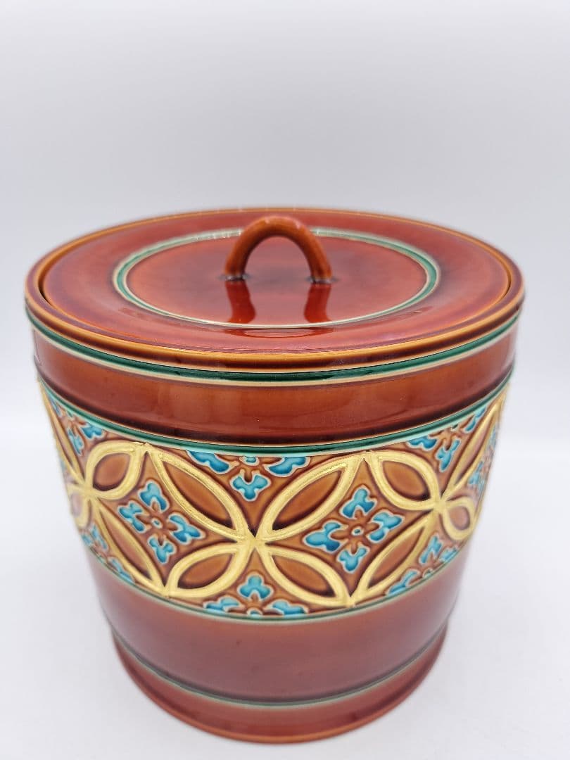 c267【新品・未使用】水指 赤茶交趾 帯七宝 中村翠嵐 木箱 茶道具