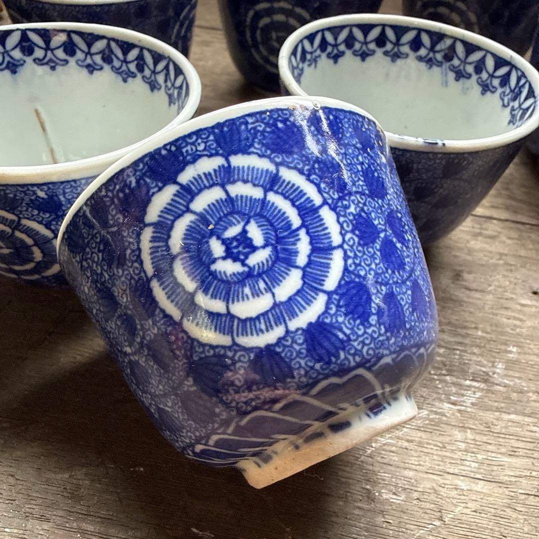 レトロ　伊万里 蕎麦猪口 揃い10個　印判手 染付　湯呑み　焼き物　ぐい呑
