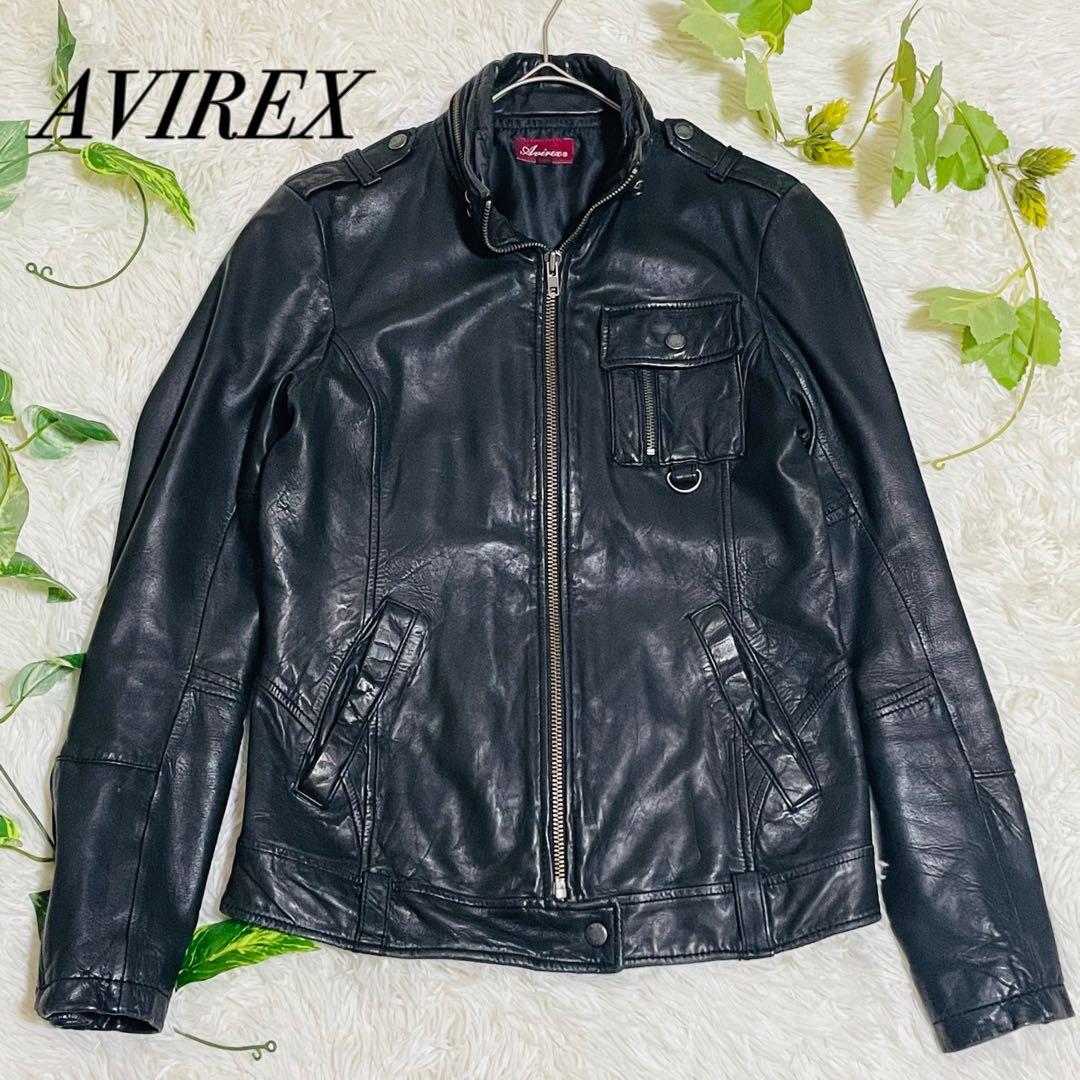 アヴィレックス　レザージャケット　シングルライダース　ラムレザー　ブラック