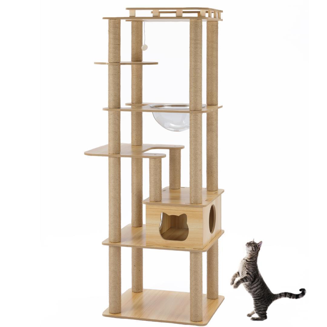2025新型キャットタワー 木製 宇宙船　展望台　多頭飼い 大型猫　178cm