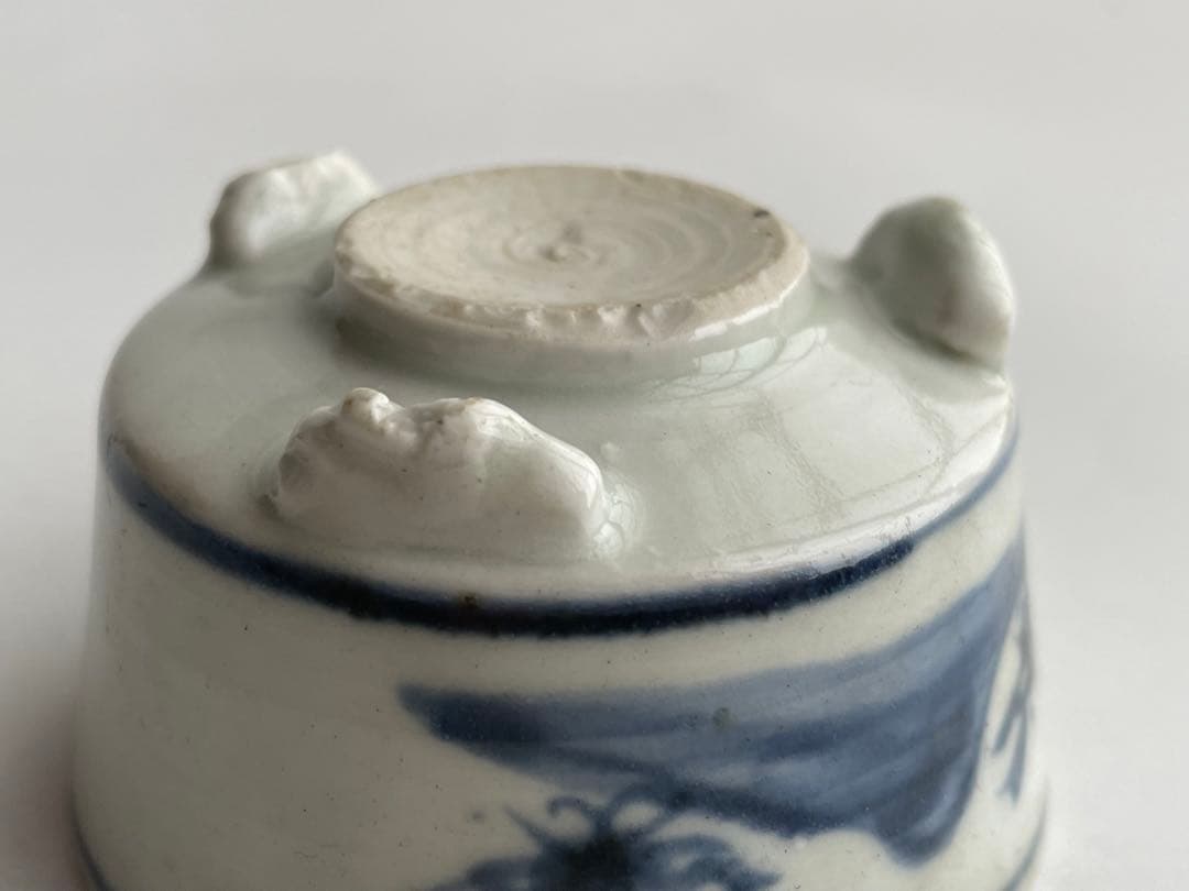 骨董　アンティーク　藍九谷　古伊万里　染付　香炉　三つ足　ミニ香炉　香爐　盆栽鉢