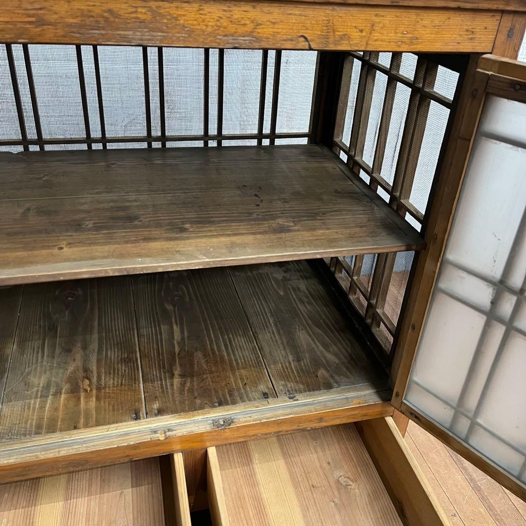 【アンティーク】昭和レトロ ガラス戸棚 食器棚 小引出し キャビネット 古家具