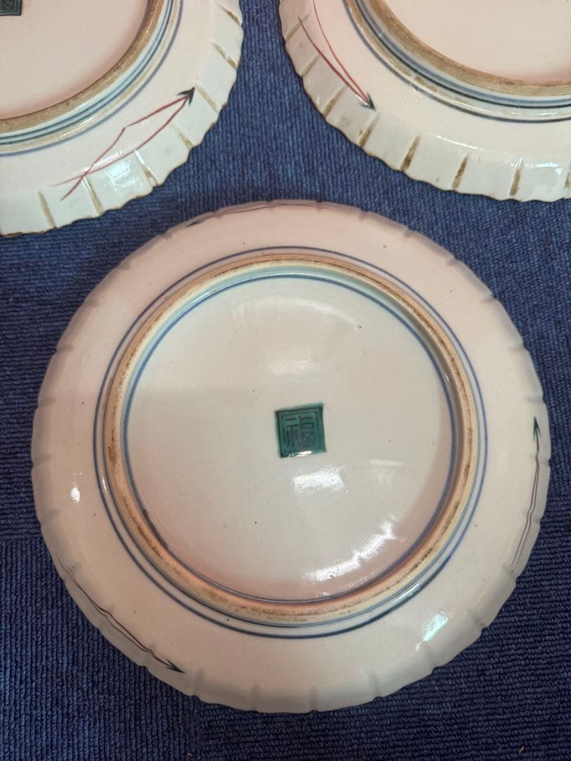 1832  古九谷焼　角福　花鳥皿　3客　25cm 時代物