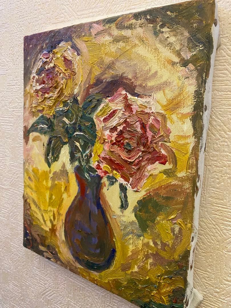 油彩画　【薔薇と花瓶】F3