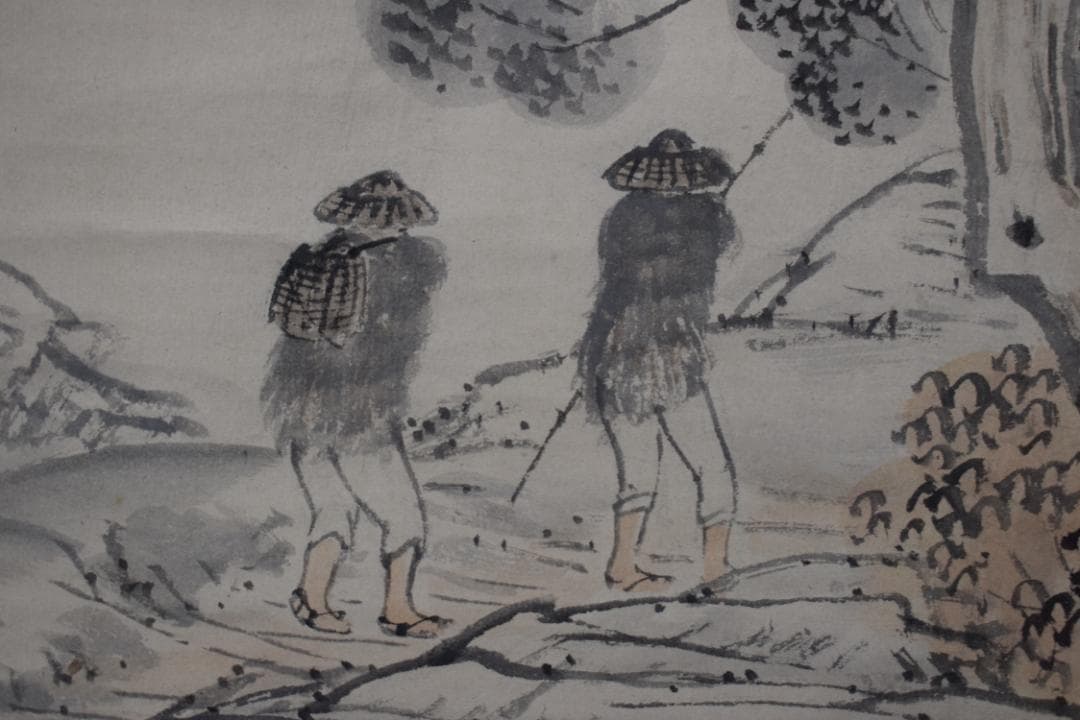 【真作】横山清暉/秋景帰漁図/秋雨人物図秋景山水図/掛軸☆宝船☆Y-726　JM