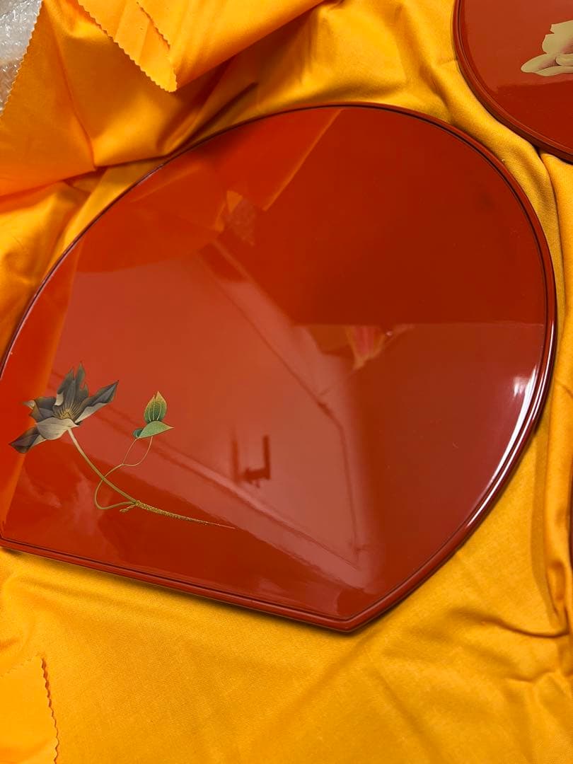 輪島塗 草花蒔絵 半月卓上膳 5客