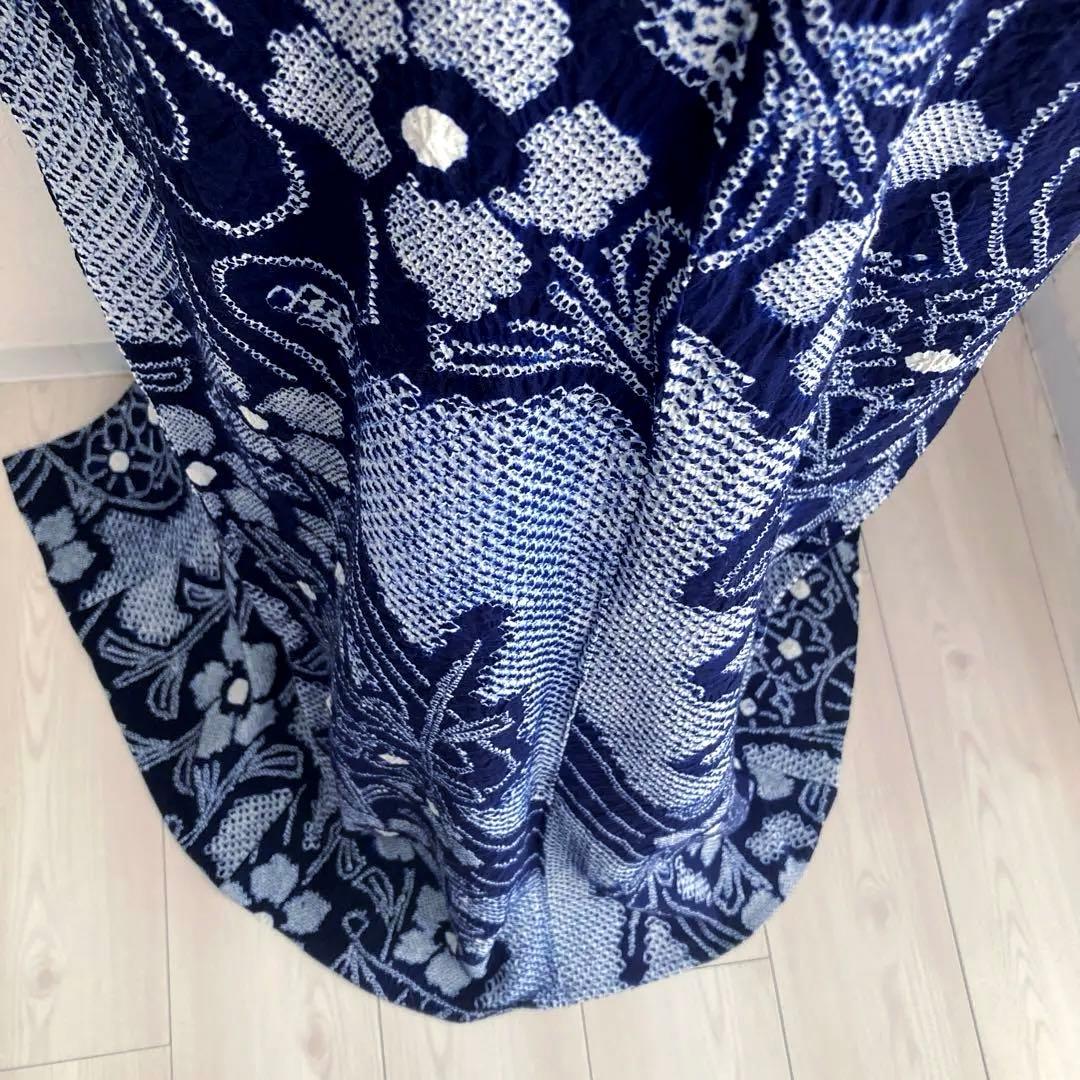 poko 有松絞り・有松鳴海絞り浴衣　手縫い　花繋ぎ　身丈154 No55