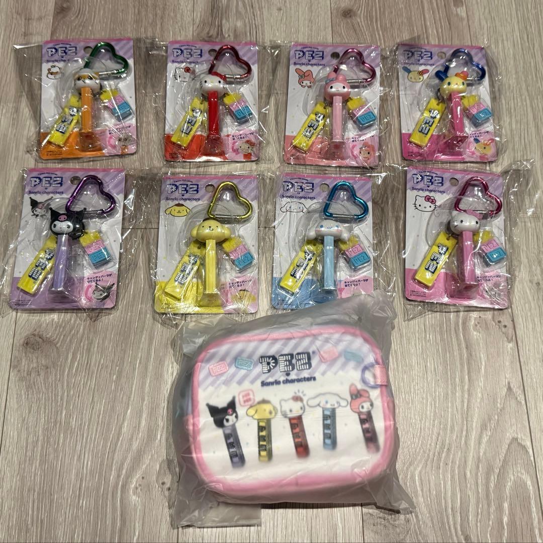 PEZ×サンリオキャラクターズ キーホルダー　コンプセット＋ポーチ+プチタオル