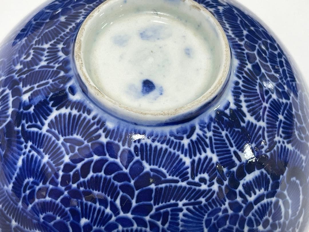 古伊万里 染付 花唐草模様 レトロ 明治 蓋付き 茶碗 8客 蓋9客