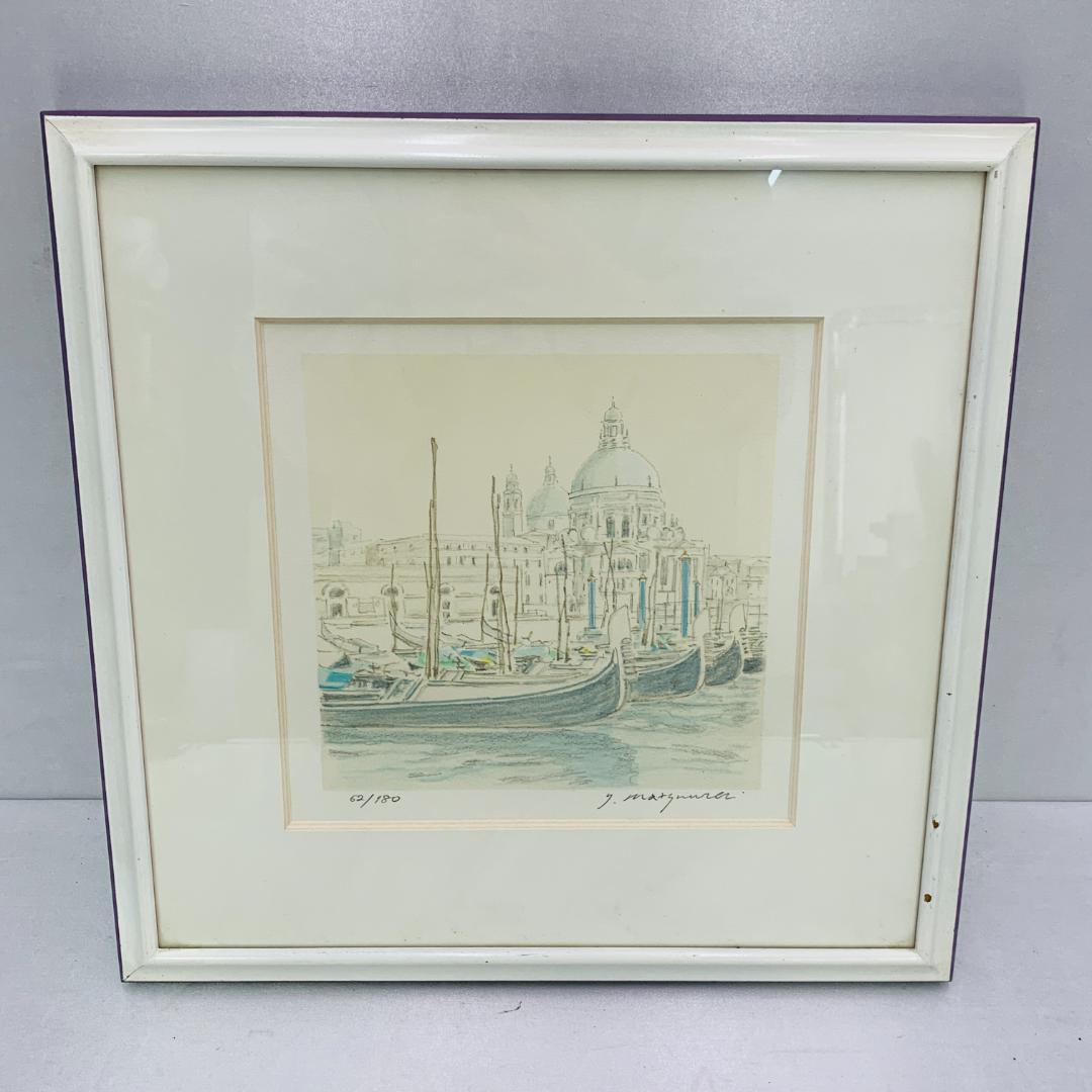 真作保証 松浦安弘 『カナルグランデ』 リトグラフ サイン入 限定 額装 ガラス