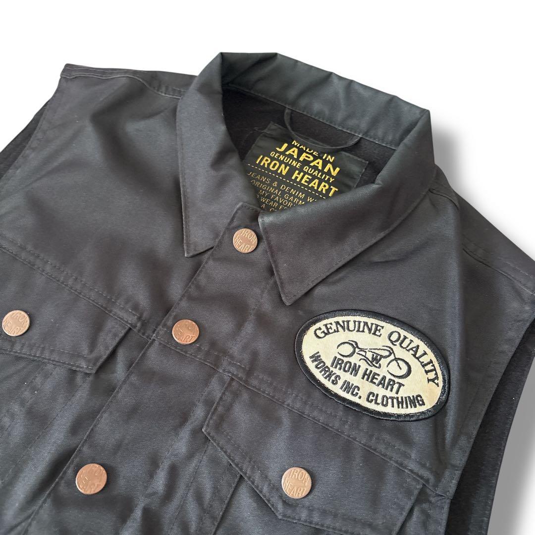IRON HEART アイアンハート ワークベスト ブラック バイカー ワッペン
