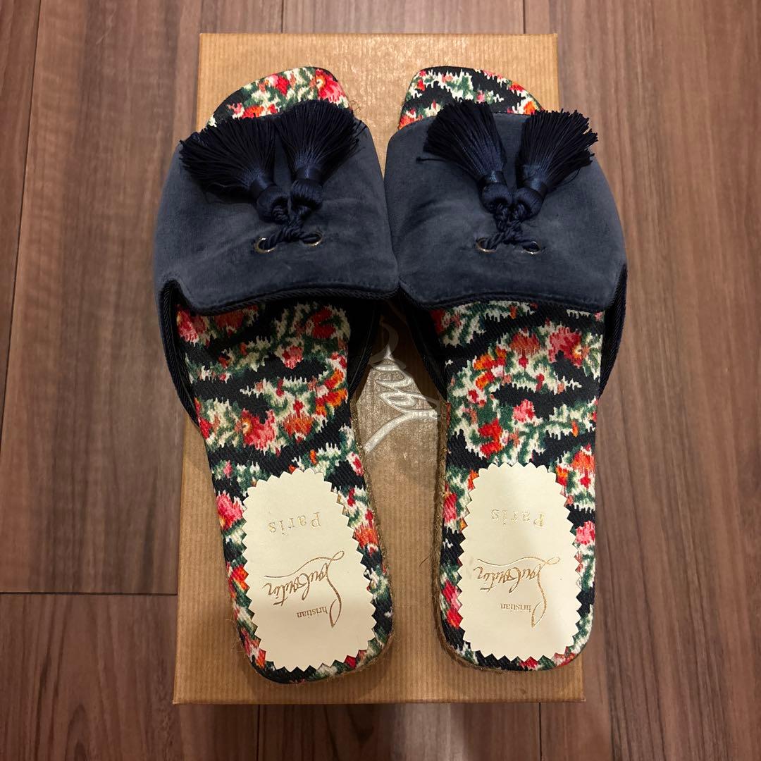 美品クリスチャンルブタン　エスパドリーユ　スライド　サンダル　タッセル　ベロア