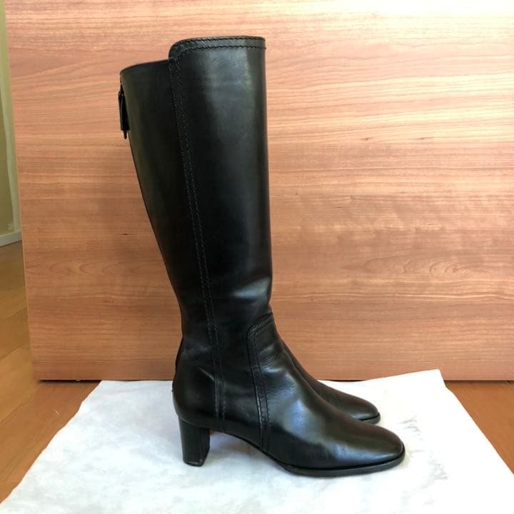 バリー　ロングブーツ 黒革　36