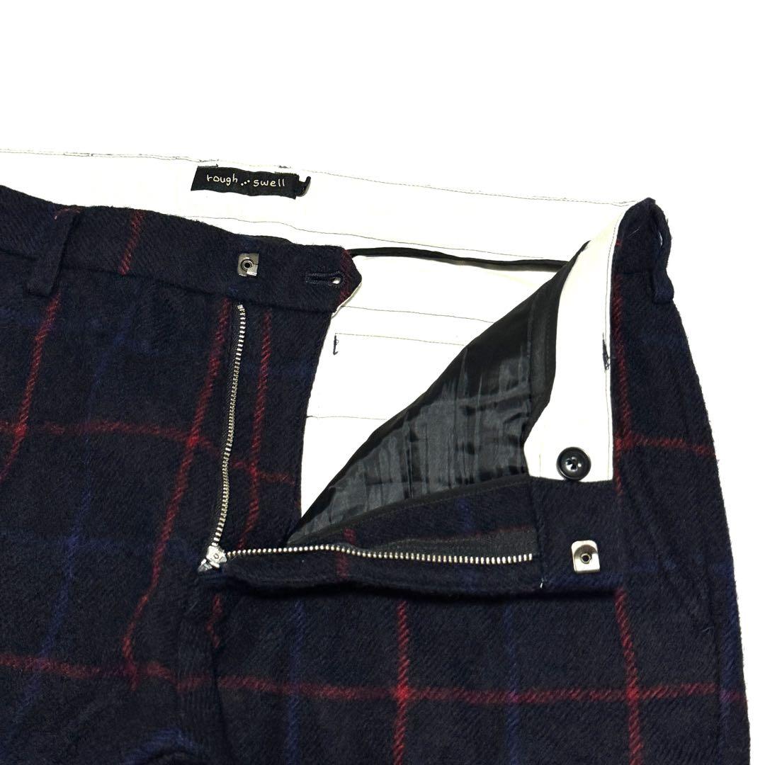 良好 ラフアンドスウェル ウールチェックパンツ ネイビー赤 防寒高級感漂う大人気