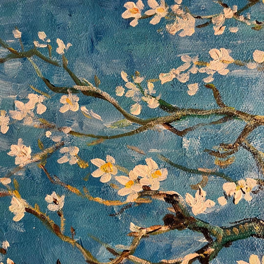 ★秀作★ 手書き油絵 ゴッホ 花咲くアーモンドの枝 額付 肉筆絵画 油彩画