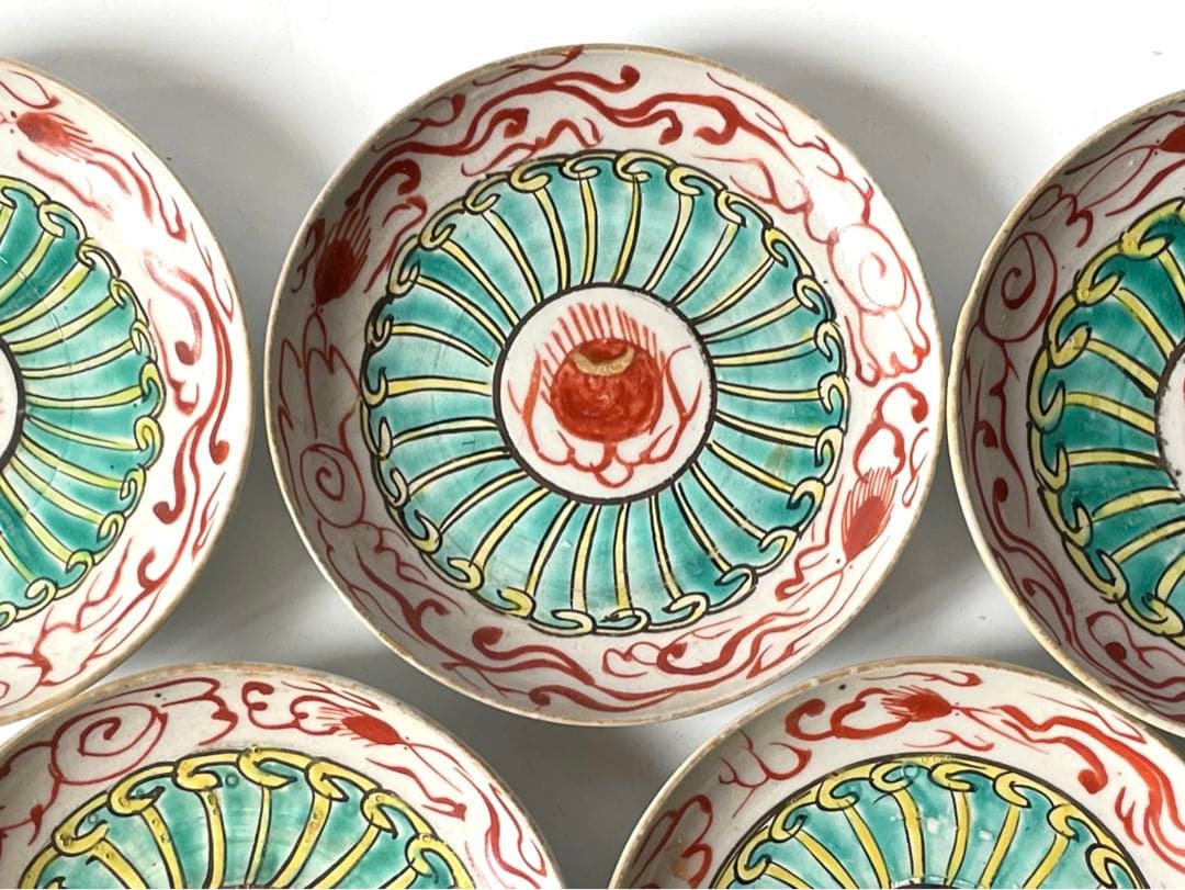 アンティーク　骨董　くらわんか　色絵　宝珠文様　小皿　銘々皿　5枚　波佐見焼