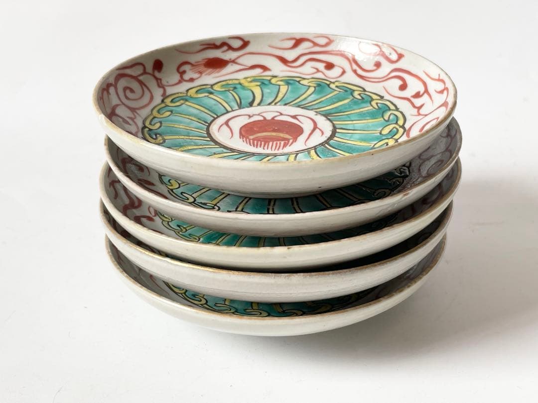 アンティーク　骨董　くらわんか　色絵　宝珠文様　小皿　銘々皿　5枚　波佐見焼