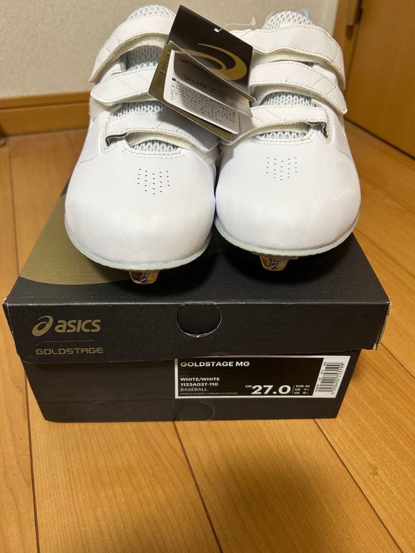 アシックス　ゴールドステージ　野球 スパイク 金具 白 ベルト27.0cm 新品