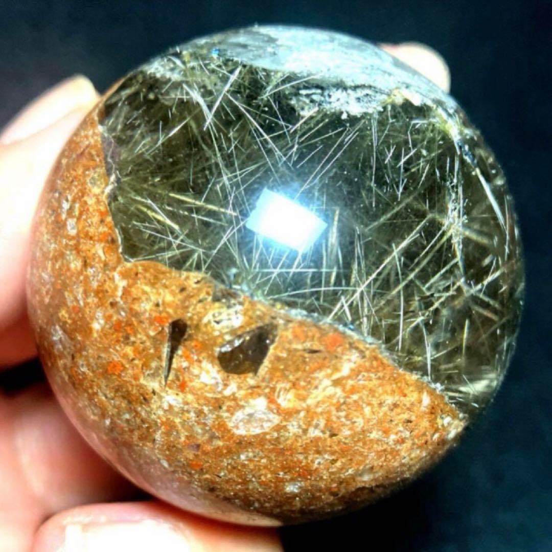 46mm ゴールドルチルクォーツ　丸玉　スフィア　金針水晶