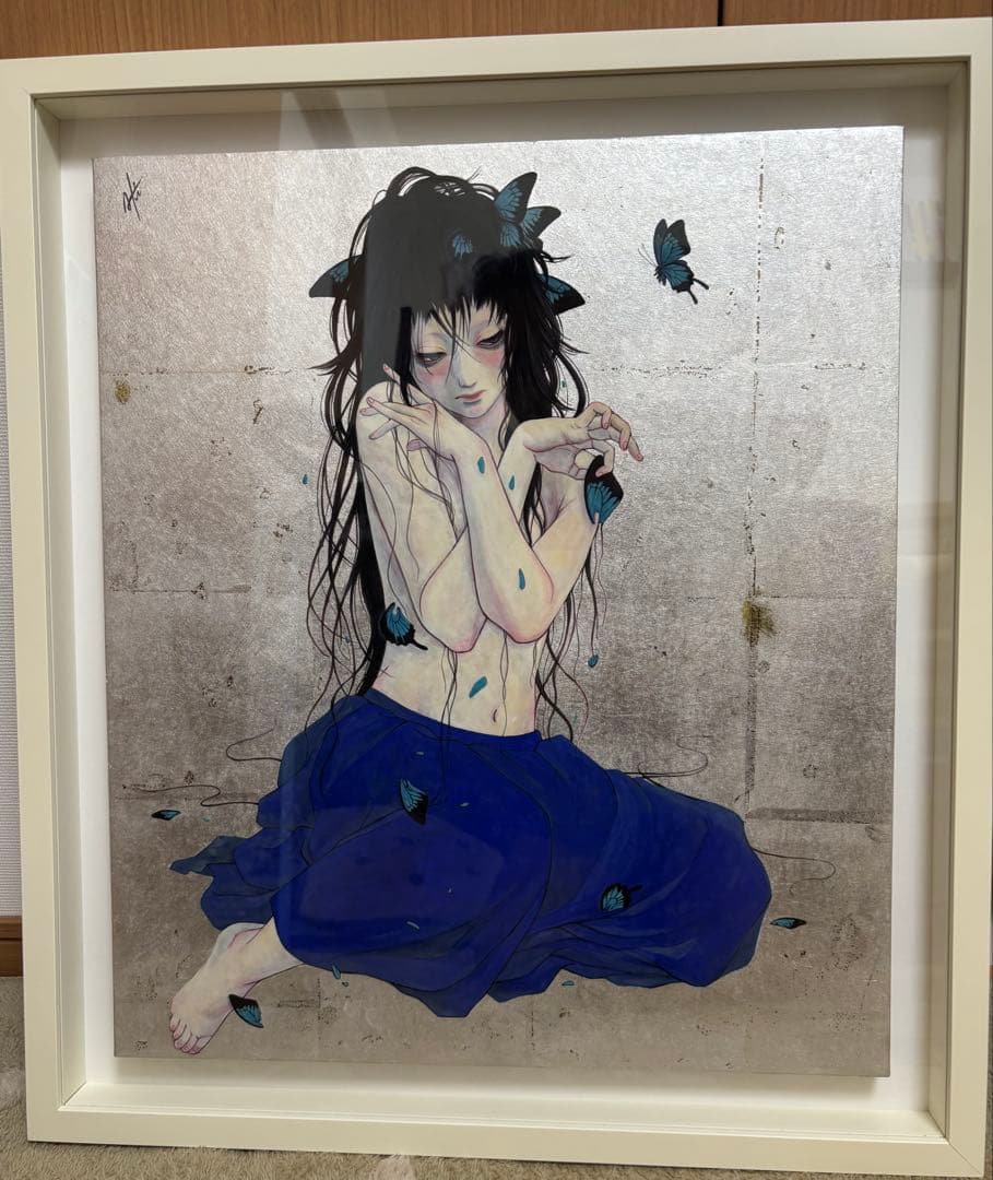 イヂチアキコ 「セイジャ」 (蝶と女性の日本画（青色）)