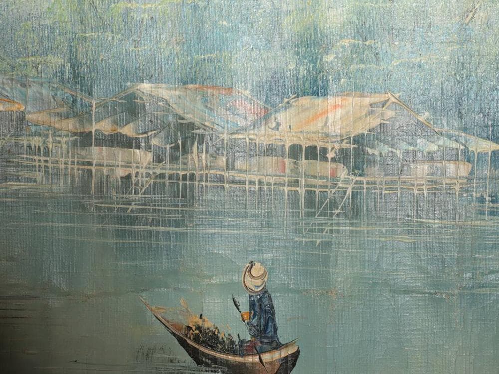 【絵】　★ 油画 東南アジア河岸風景図 ★　作家物　純手描き 真作保証　西洋書画