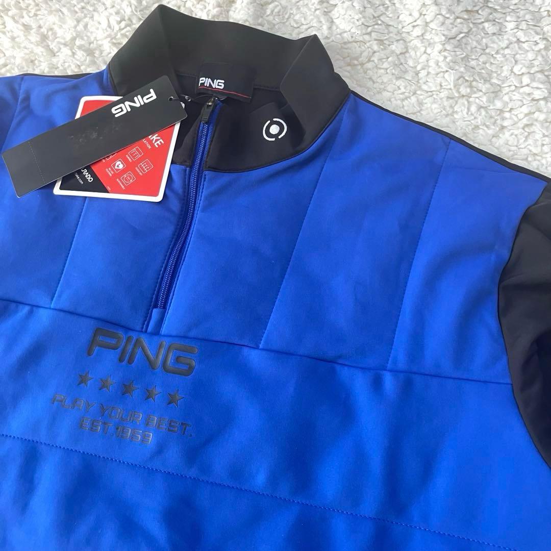 【新品】PING 2024年　キルティング ハーフジップシャツ　ブルー　3L