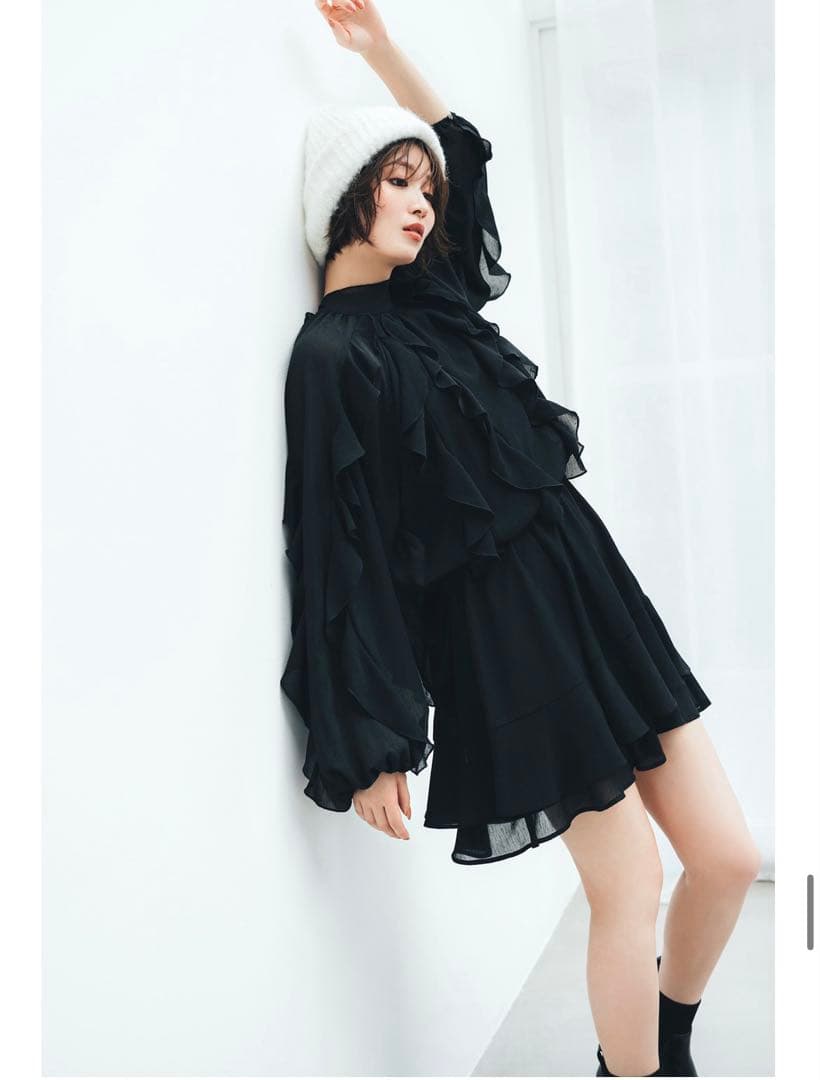 ココディール岡崎紗絵コラボカスケードボウタイフリルミニワンピース
