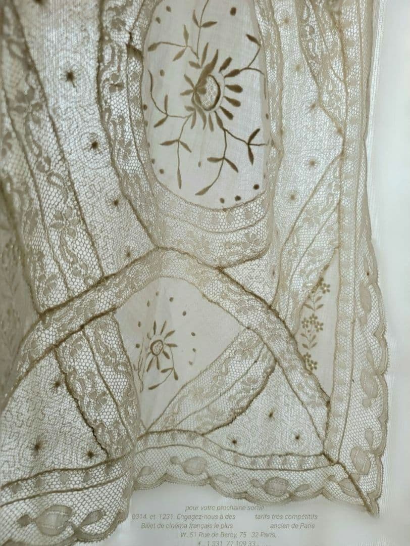 希少フランスアンティーク ノルマンディレース  レクタングルドイリー　レア長方形