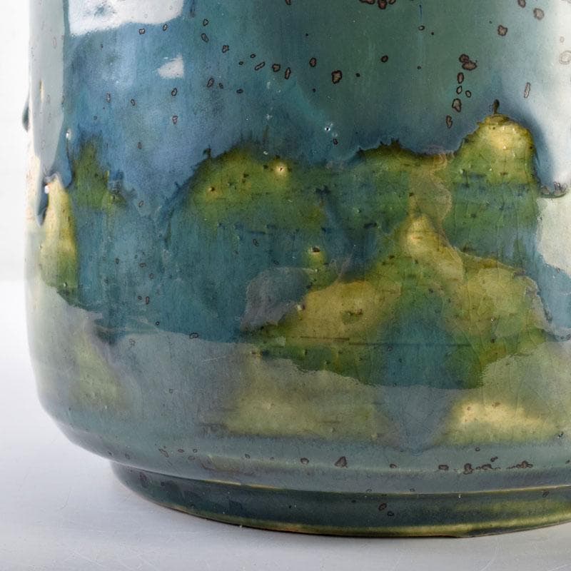 北大路魯山人作　織部焼　青織部　花文　水指　荒川豊蔵極め箱　M　R7589B