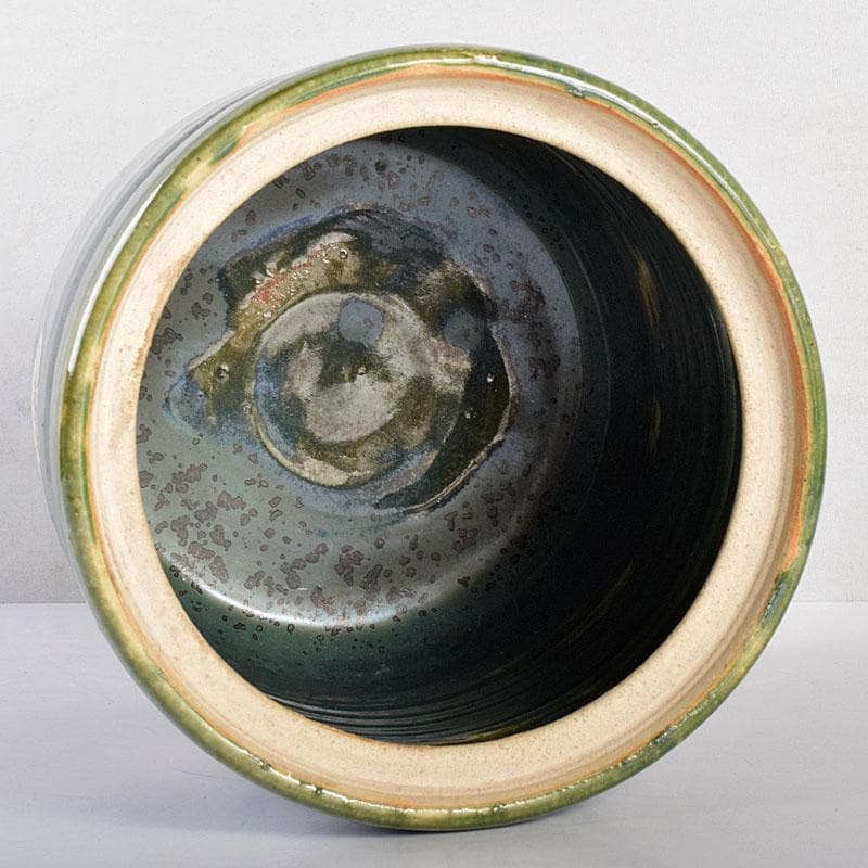 北大路魯山人作　織部焼　青織部　花文　水指　荒川豊蔵極め箱　M　R7589B