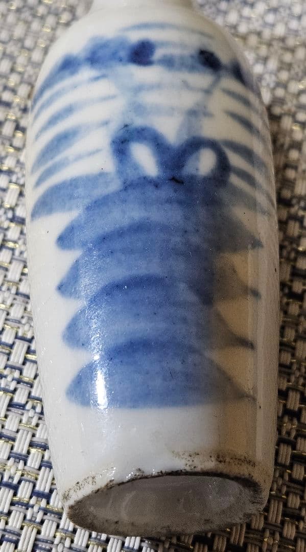 中国古美術　中国古陶磁器　清朝清代　青華　染付　水辺に鳥の図　小瓶　花入　鼻煙壺