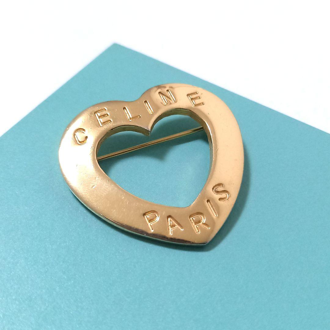 ●良品●　CELINE　セリーヌ　ブローチ　ハート　刻印　ヴィンテージ　ゴールド