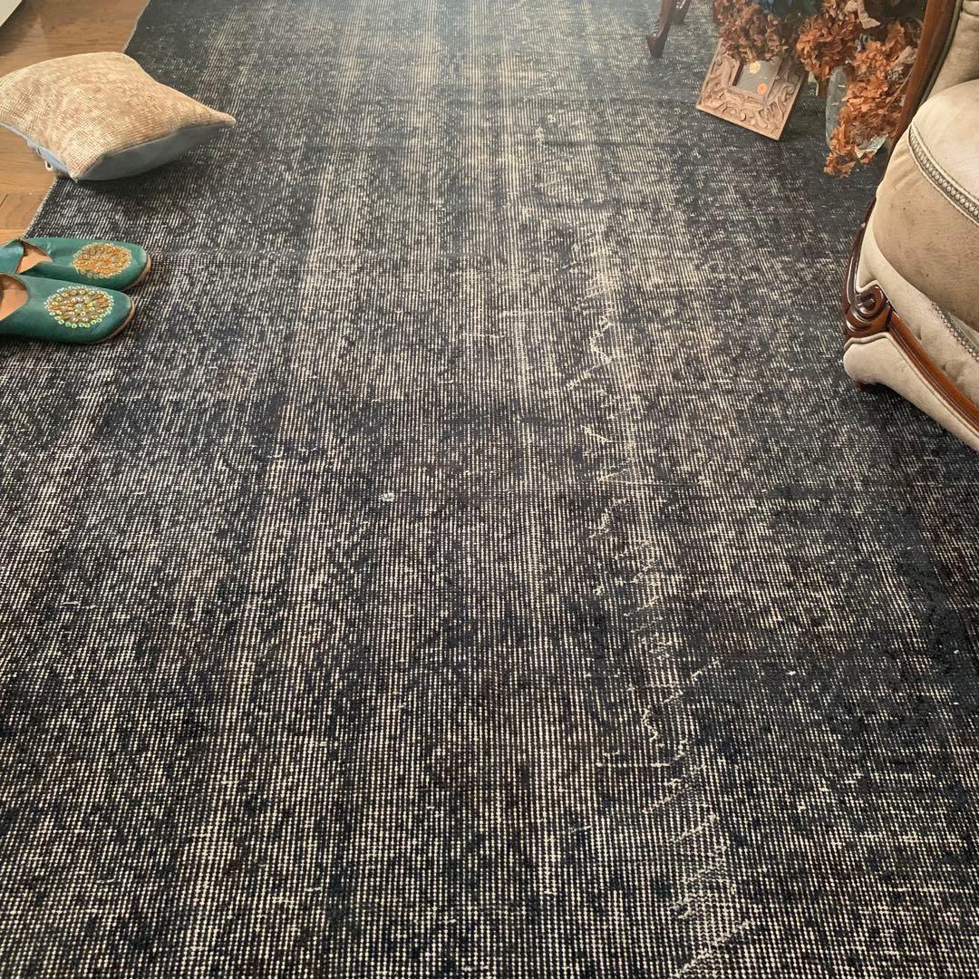 超大判　トルコヴィンテージラグ　ブラックネイビー　263×140 オーバーダイ