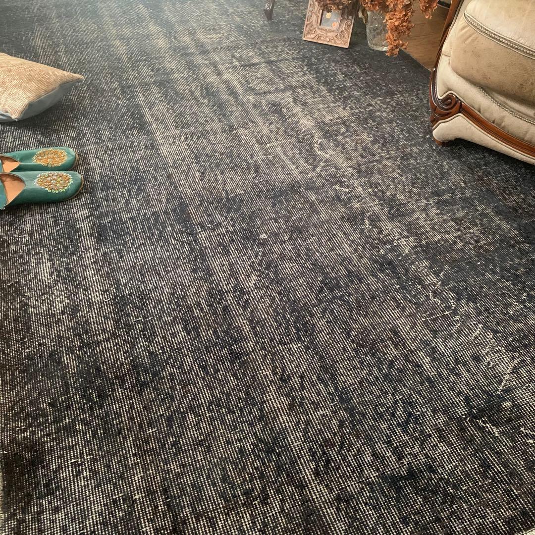 超大判　トルコヴィンテージラグ　ブラックネイビー　263×140 オーバーダイ