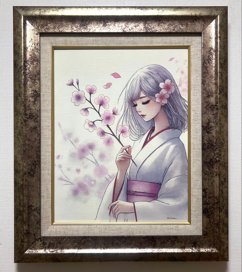 (F6号) 桜井澪【花に想う】表裏サイン有り/真作/油彩