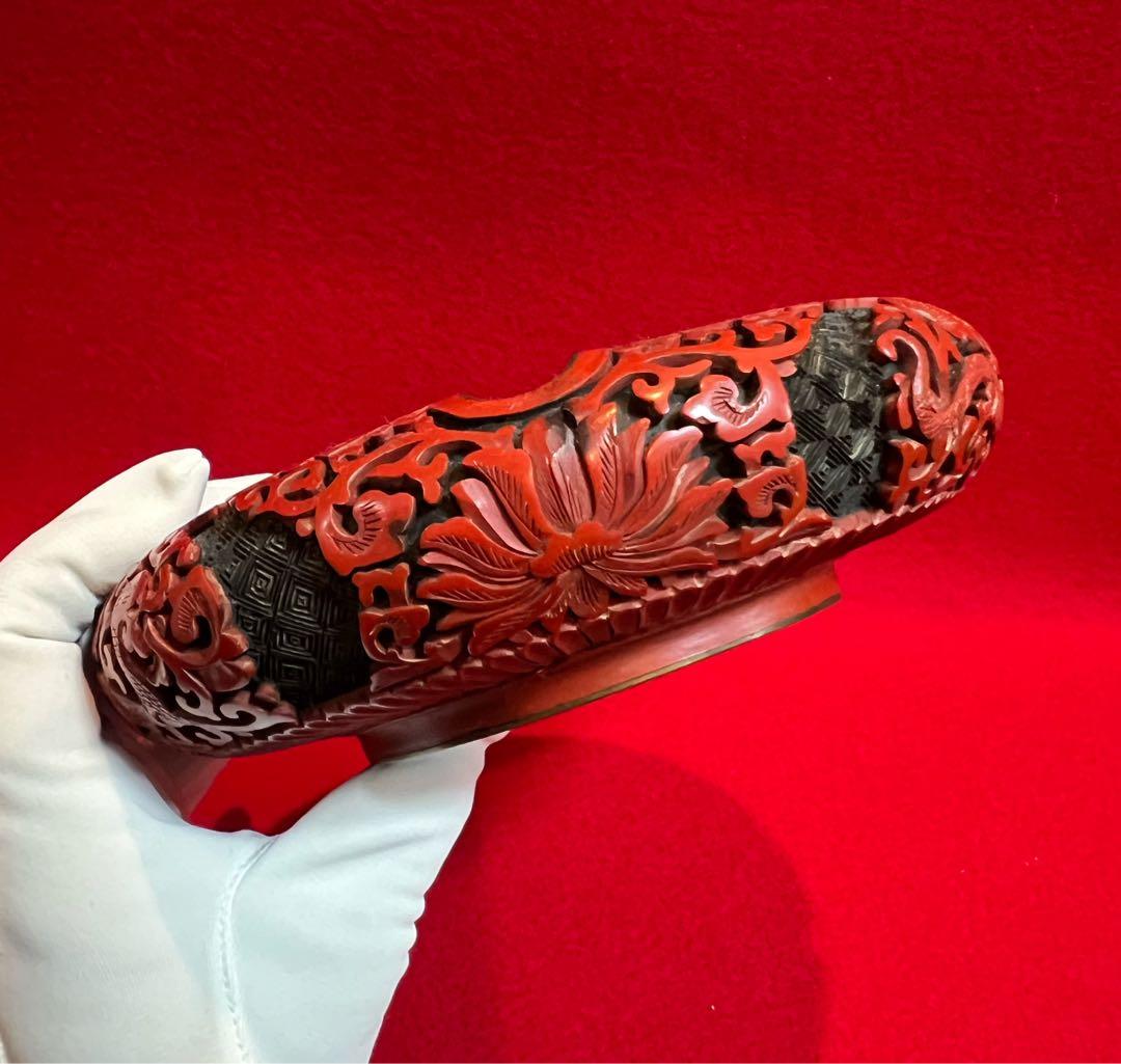 中国美術 古玩 堆朱 剔紅 漆彫 龍紋樣 寶相花紋樣 煙皿 置物