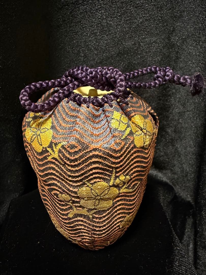 桶谷定一 陶器茶道具 骨董品 茶入れ 茶道具 直径5.5cm×高8cm巾着袋付き