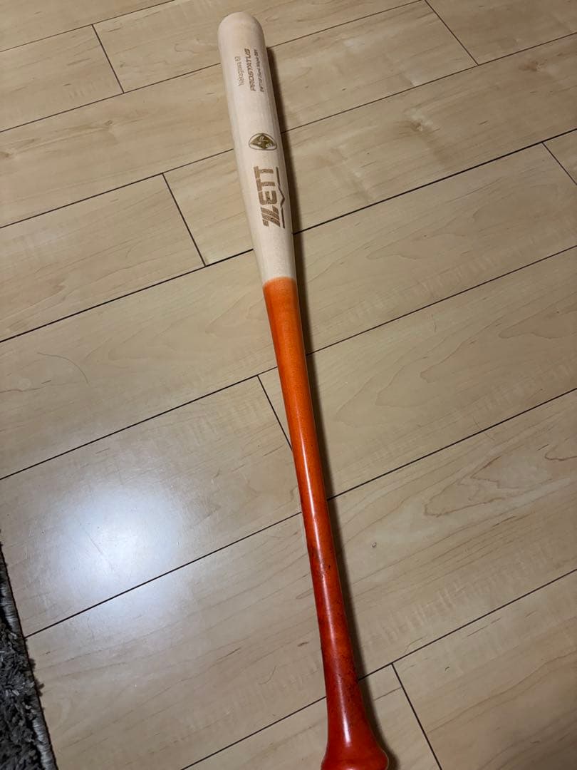ZETT 木製硬式バット オレンジ/ナチュラル NPB選手使用バット