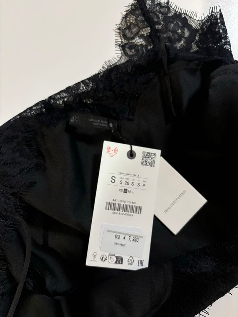 正規品 ZARA レーストリムキャミソールトップス S ブラック 富岡佳子
