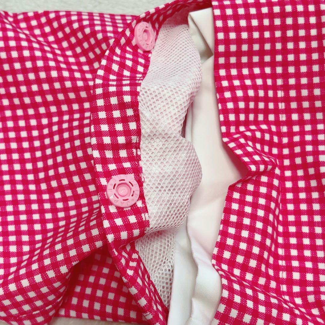 新品　近年　アダバット　2WAY レインワンピース　ピンク チェック　フード