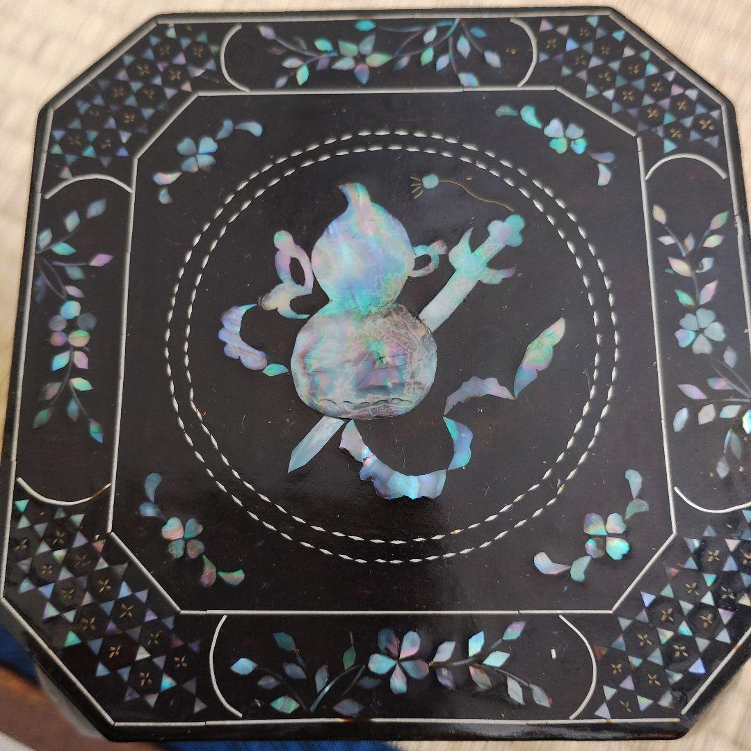 中国美術 唐物螺鈿 花台 黒漆　飾り台 椅子 アンティーク 古美術