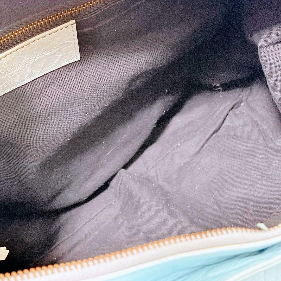 BALENCIAGA クラシックシティ ライトブルー レザー ハンドバッグ 鏡付