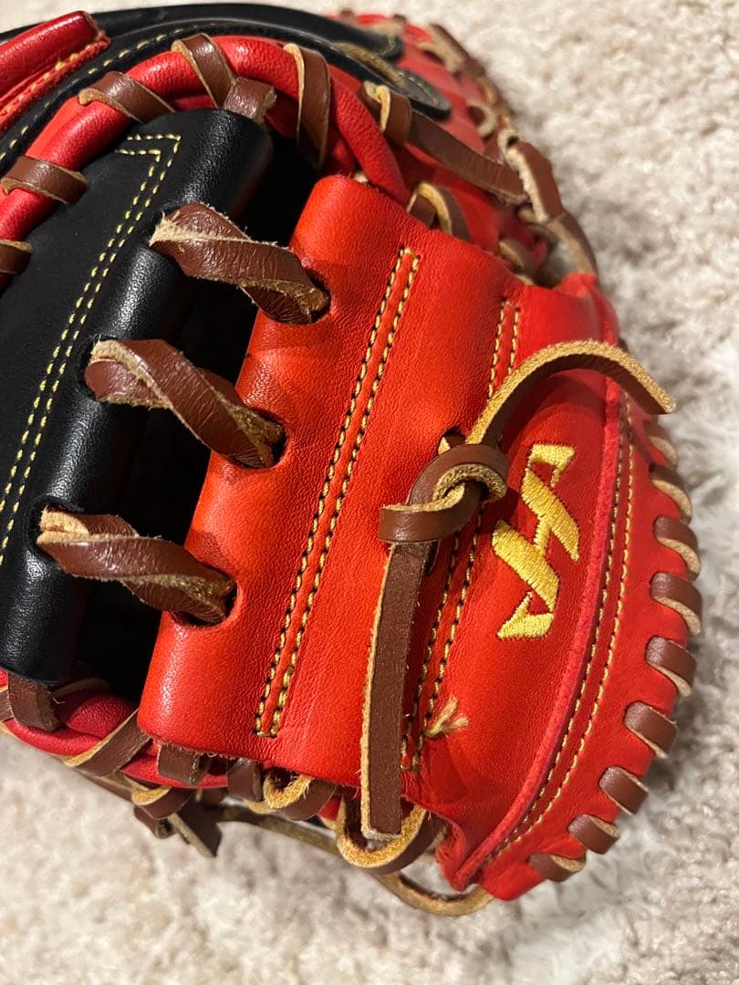 【オーダー】ハタケヤマ 軟式 キャッチャーミット 赤×黒
