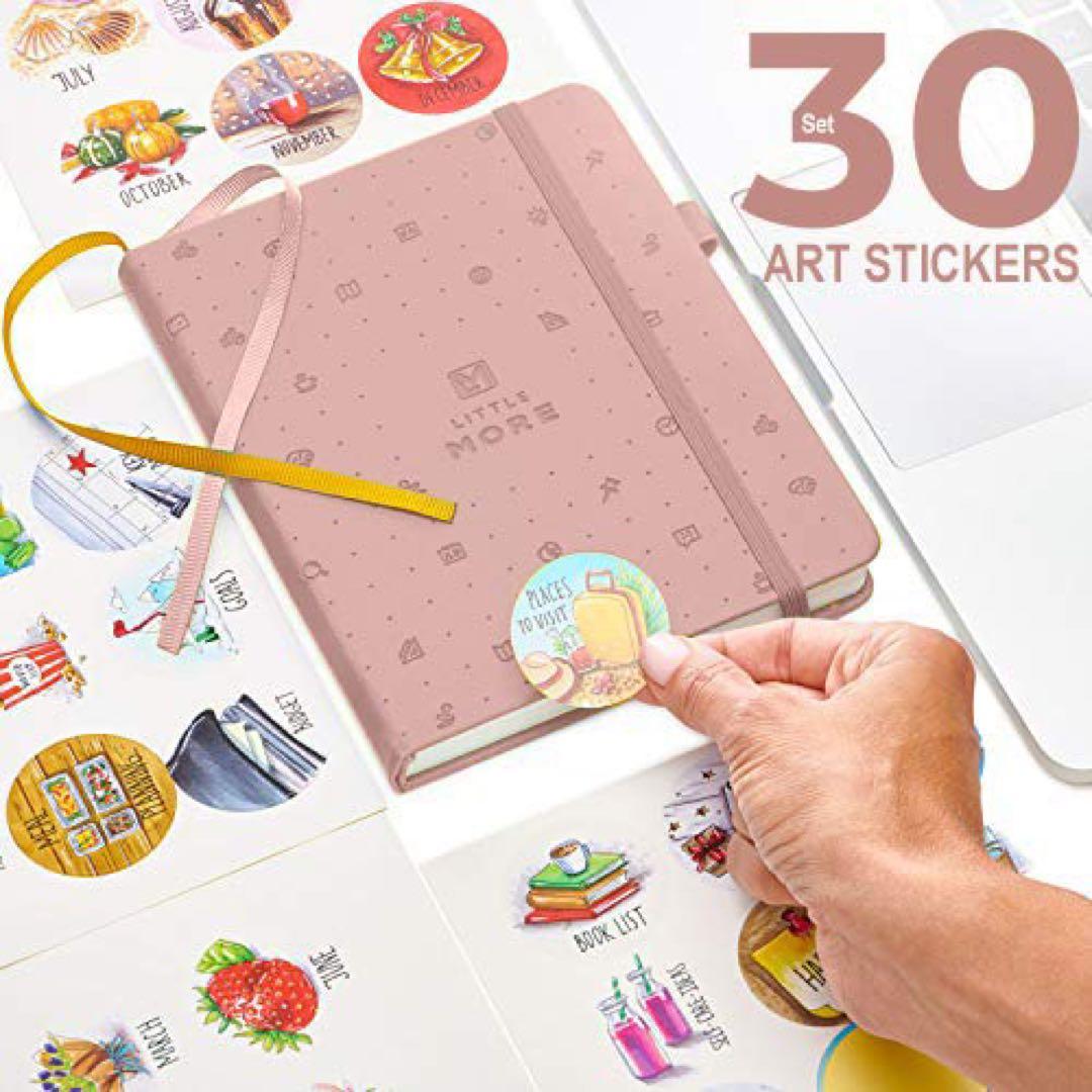 ドットグリットノートブック　ハードカバー　かわいい　シール　ローズゴールド