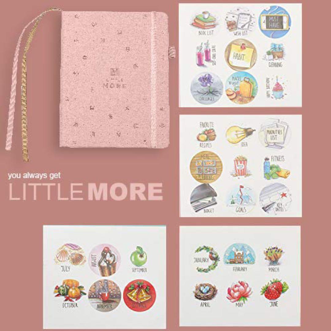 ドットグリットノートブック　ハードカバー　かわいい　シール　ローズゴールド