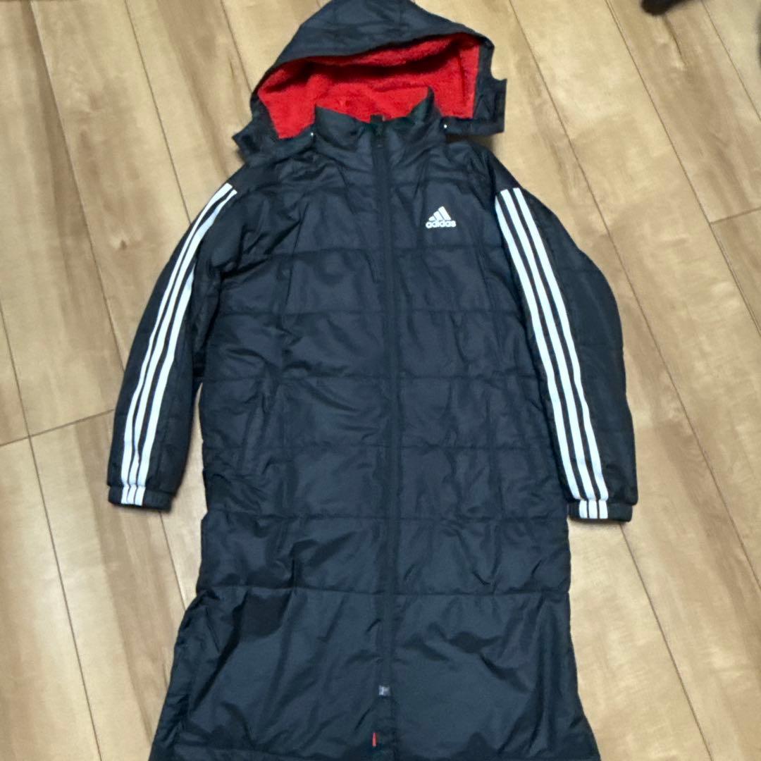 【美品】アディダス ベンチコート ジュニア ブラック/レッド 150cm