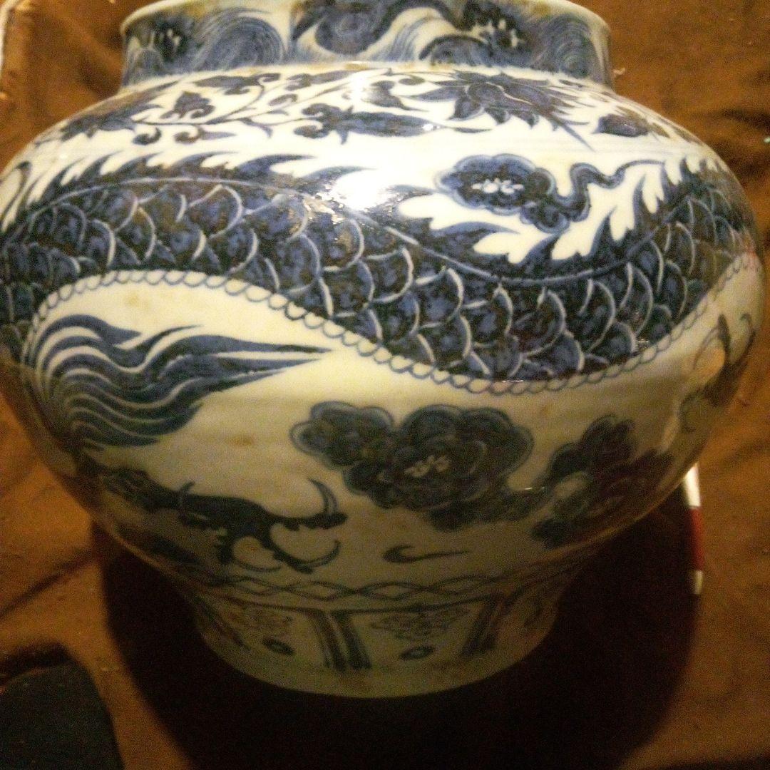 中国陶磁器　元染付　龍大壺