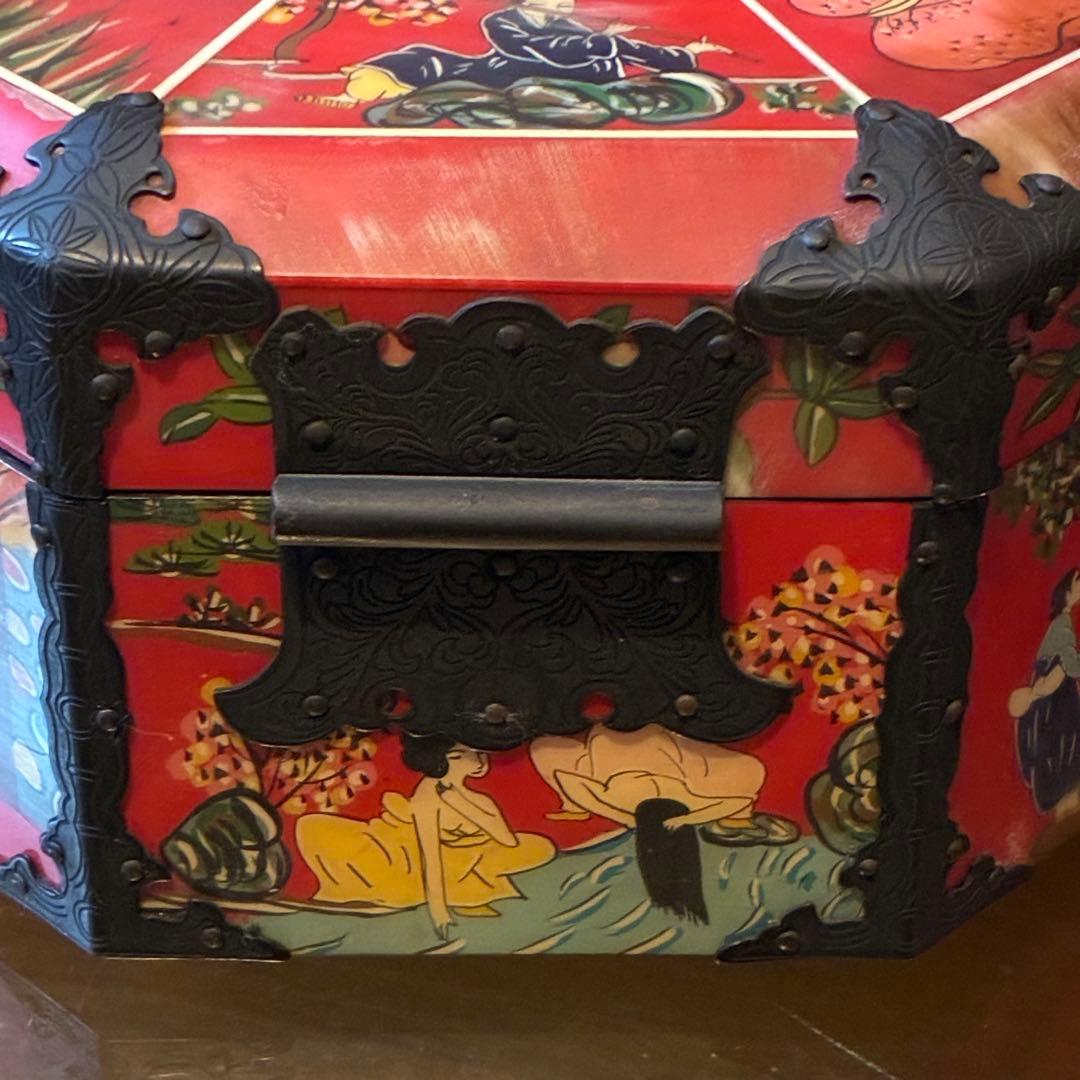 ヴィンテージ 中国　宝石箱　ジュエリーボックス　八角形　レア　赤