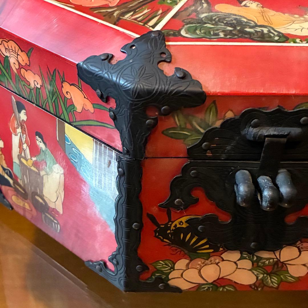 ヴィンテージ 中国　宝石箱　ジュエリーボックス　八角形　レア　赤