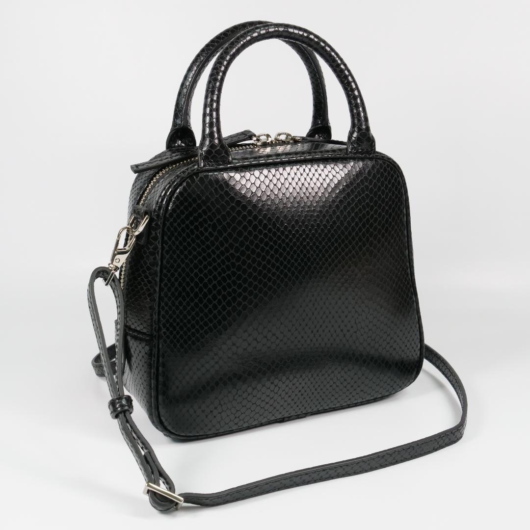 【MmyY】美品✨ハンドバッグ ショルダーバッグ パイソン柄 ブラック